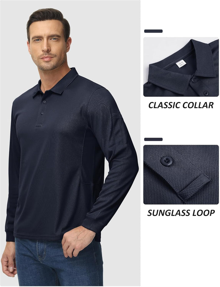 TACVASEN Herren Poloshirt Langarm Golf Tshirts Tactical Shirt Leicht Atmungsaktiv Freizeitshirts mit