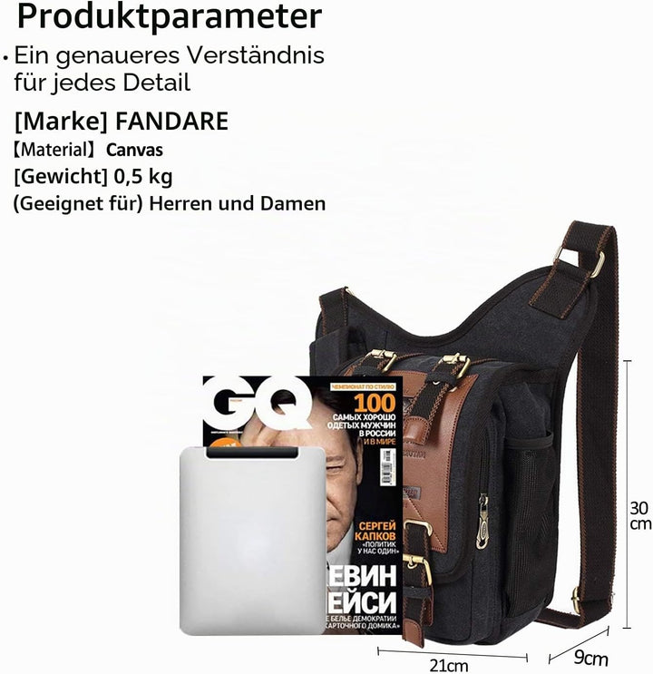 FANDARE Vintage Rucksack Sling Bag Umhängetasche Messenger Tasche Schultertasche Reisen Klein Crossb