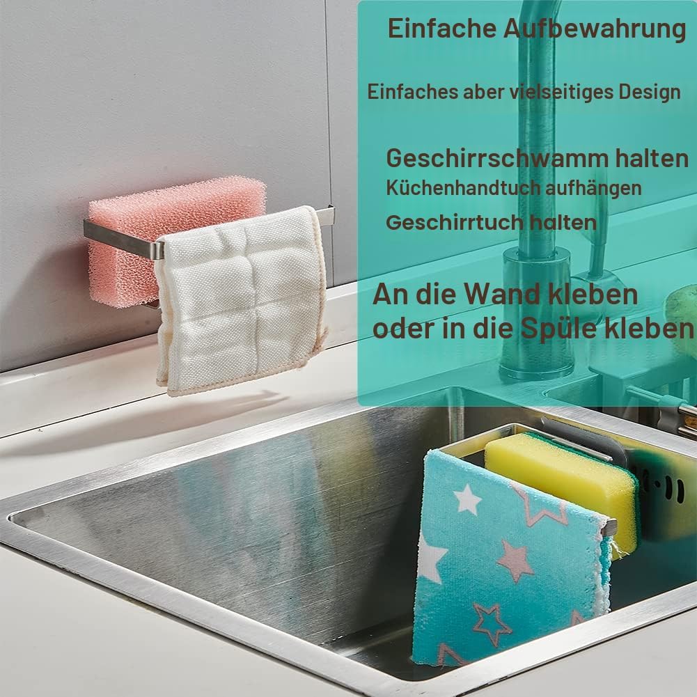 GAViA Schwammhalter Küche, Spülschwammhalter Selbstklebend Küche Organizer Spültuch-Halter 304-Edels