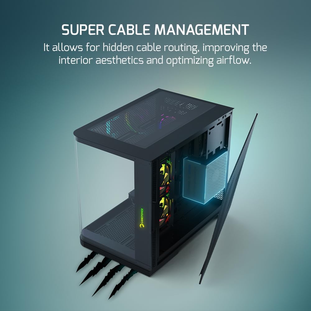 GAMEPOWER Warcry Vertex Curved Gaming PC Gehäuse, ATX Mid Tower, Desktop Computer Case Tempered Glas
