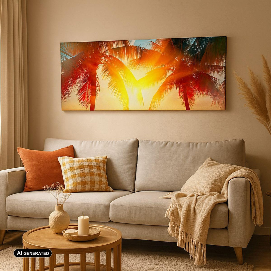 Wandbilder Dekoration Wohnzimmer Meer Palme Wasser Panorama Bilder auf Leinwand 120x50cm Leinwandbil