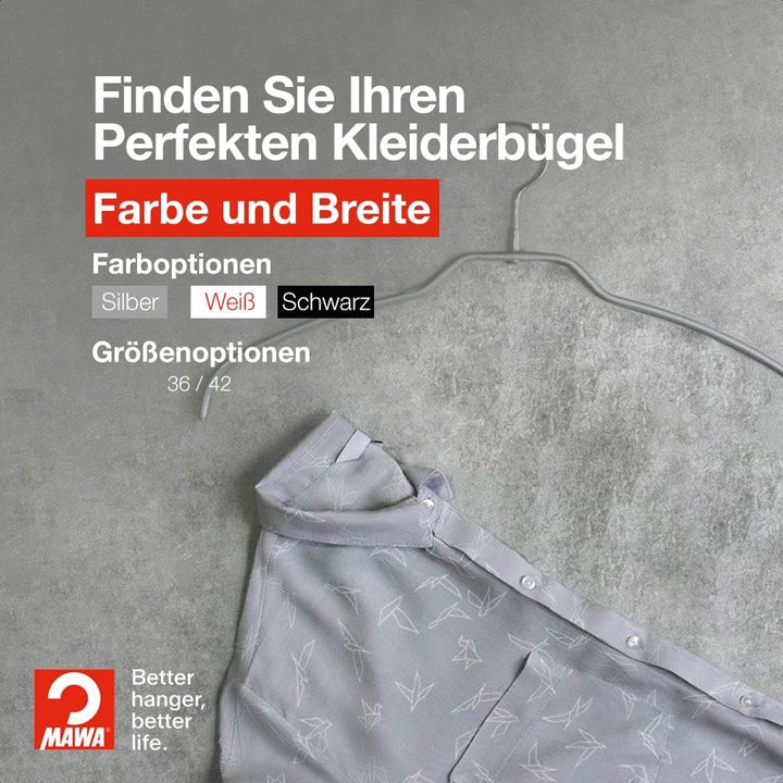 MAWA Kleiderbügel Light, Set mit 20 50% platzsparenden und rutschfesten Bügeln, ideal für Hemden und