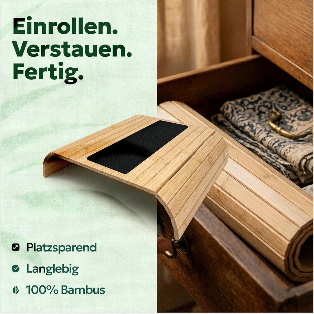 BAM BOO BOX Sofatablett aus Bambus - Couch Tablett flexibel - Sofatablett Armlehne - Sofa Tablett Ho