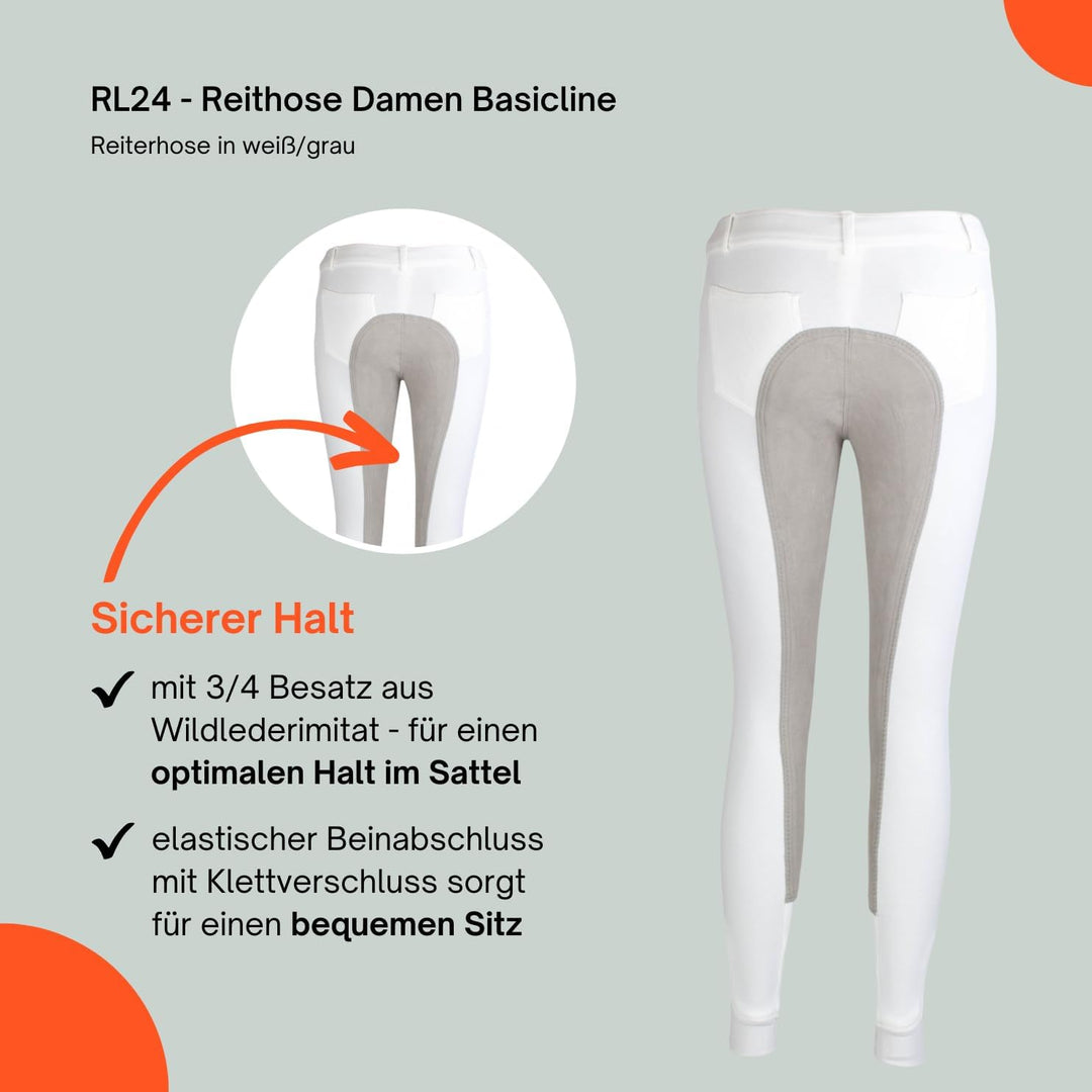 RL24 Damen Reithose Vollbesatz Flex BASICLINE 48 Weiss/Grau, 48 Weiss/Grau