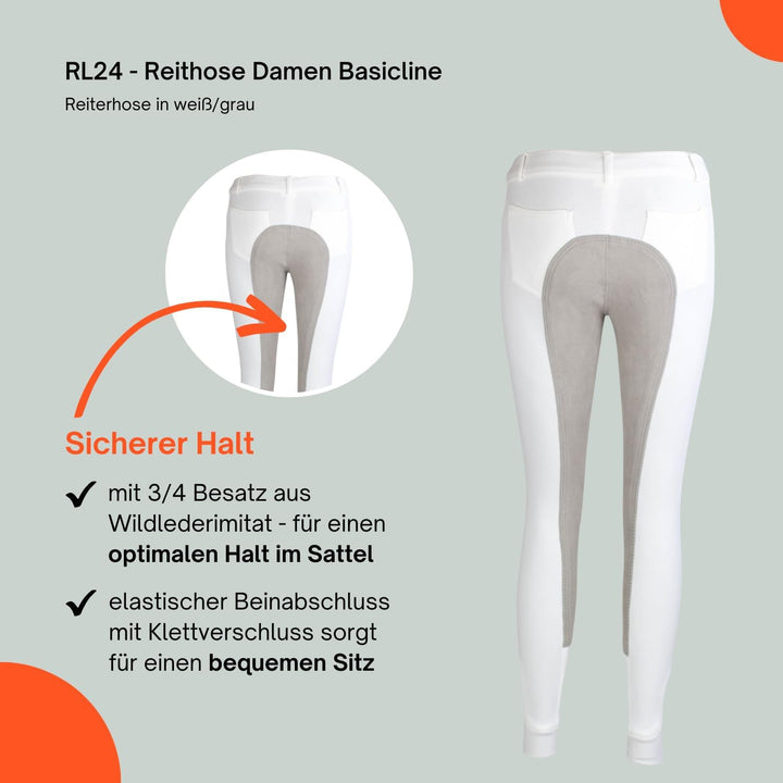 RL24 Damen Reithose Vollbesatz Flex BASICLINE 36 Weiss/Grau, 36 Weiss/Grau