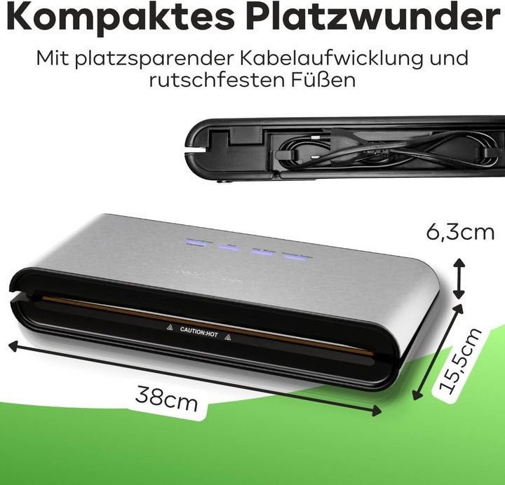 Profi Cook PC-VK 1080 Edelstahl-Vakuumiergerät, Vakuumierer, Lebensmittel bleiben vakuumiert bis zu