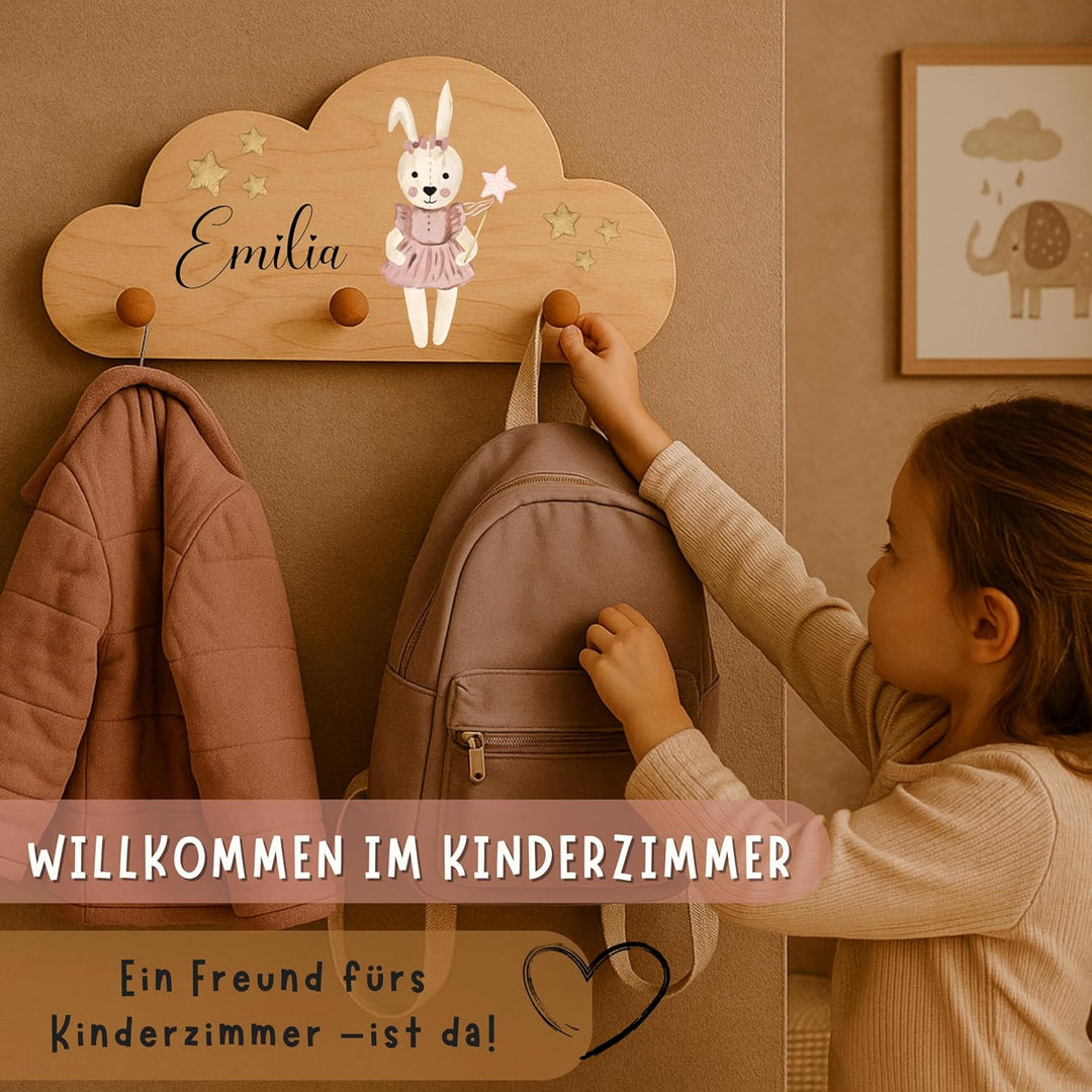 EmiliaLotte Kindergarderobe Personalisiert mit Wunschname I Garderobe Kinder aus Holz - Verschiedene