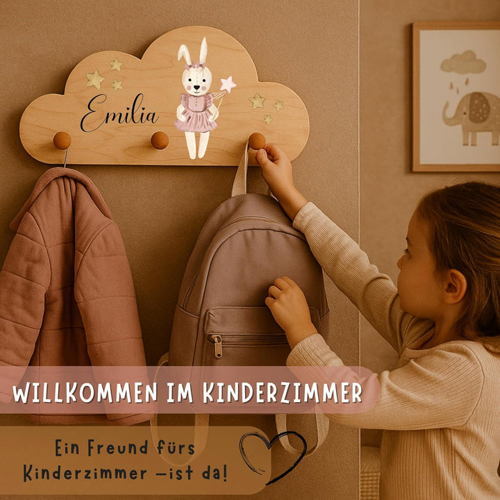 EmiliaLotte Kindergarderobe Personalisiert mit Wunschname I Garderobe Kinder aus Holz - Verschiedene