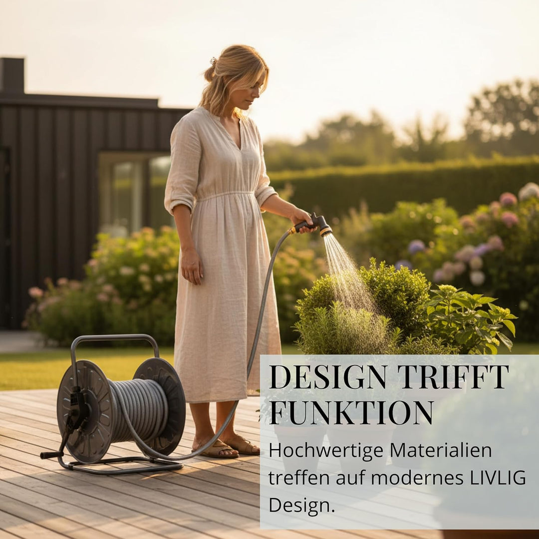 Livlig53 LIVLIG Schlauchtrommel Metall, Schlauchtrommel 50m Gartenschlauch, pulverbeschichtete Garte