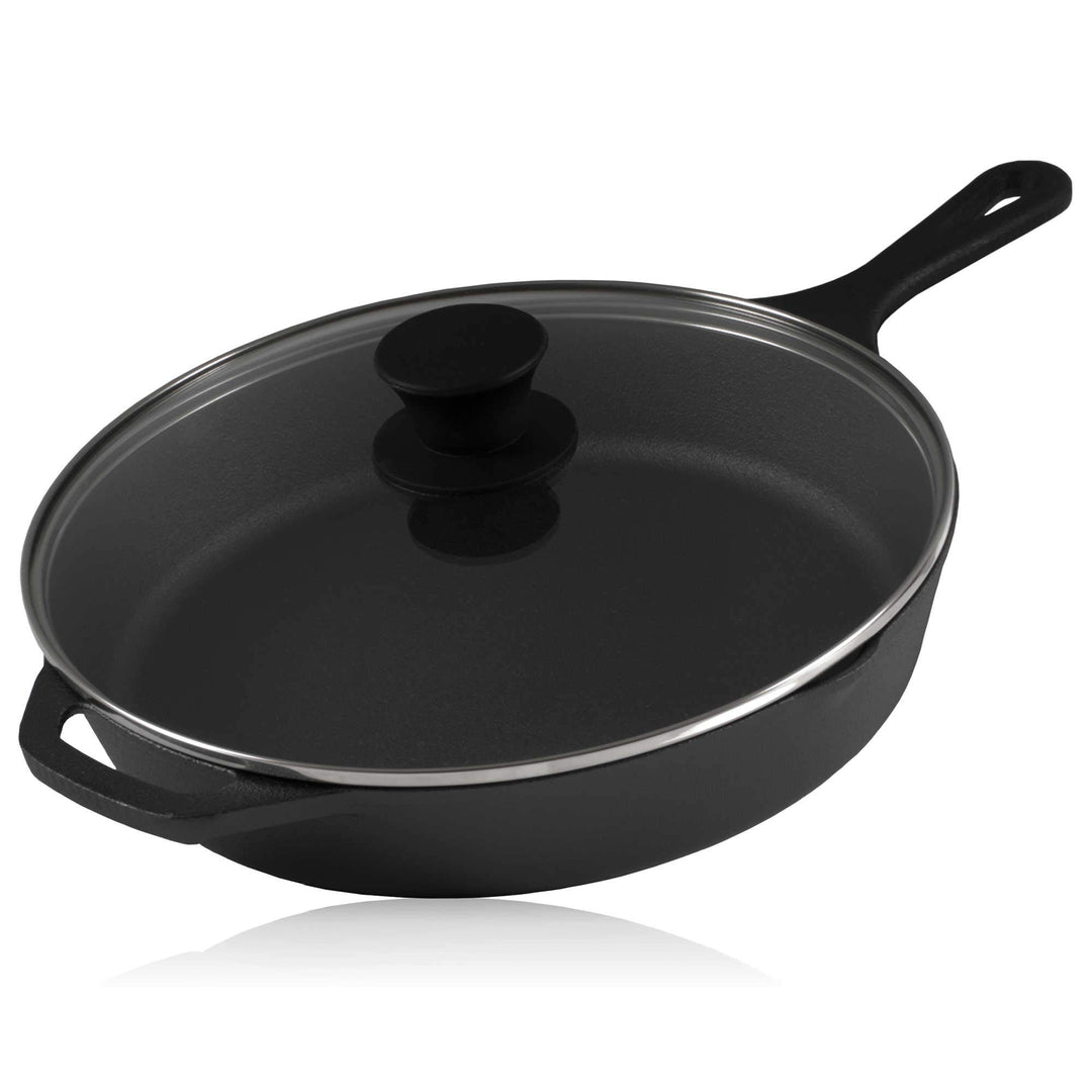 BBQ-Toro Gusseisen Grillpfanne mit Glasdeckel (Ø 26 cm) | Gusseisenpfanne, Grillbratpfanne, Bratpfan
