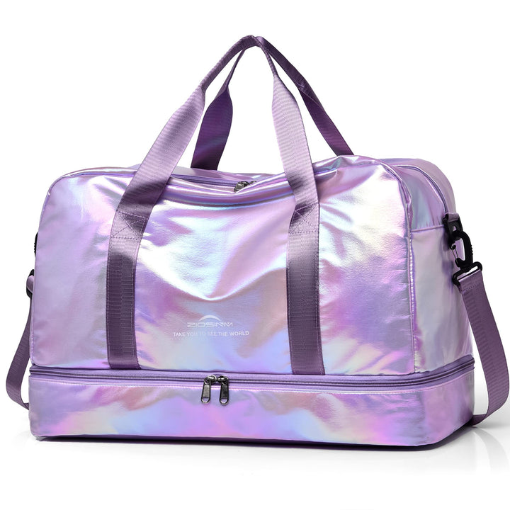 Sporttasche Damen, 40L Reisetasche Damen Weekender, Glitzer Sporttasche mit Schuhfach und Nassfach,