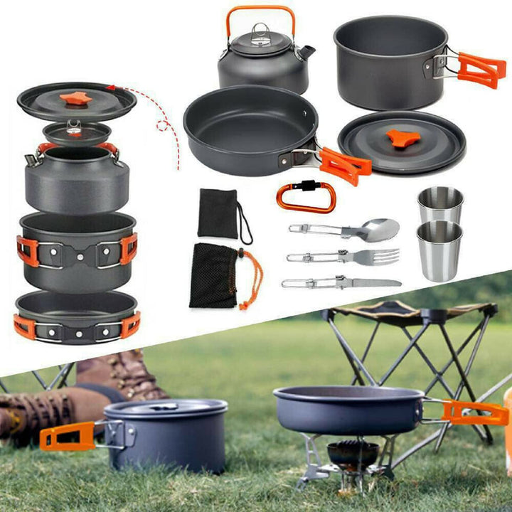 ColdShine 8 Teilig Aluminium Camping Kochset Campinggeschirr Topf Set Outdoor Camping Kochen Braten