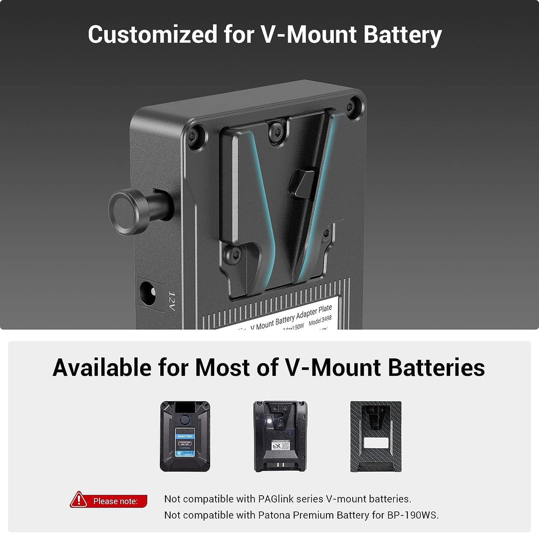 SMALLRIG V-Mount Akkuplattenadapter mit doppelter 15-mm-Stabklemme, für spiegellose/DSLR-Kamera, für