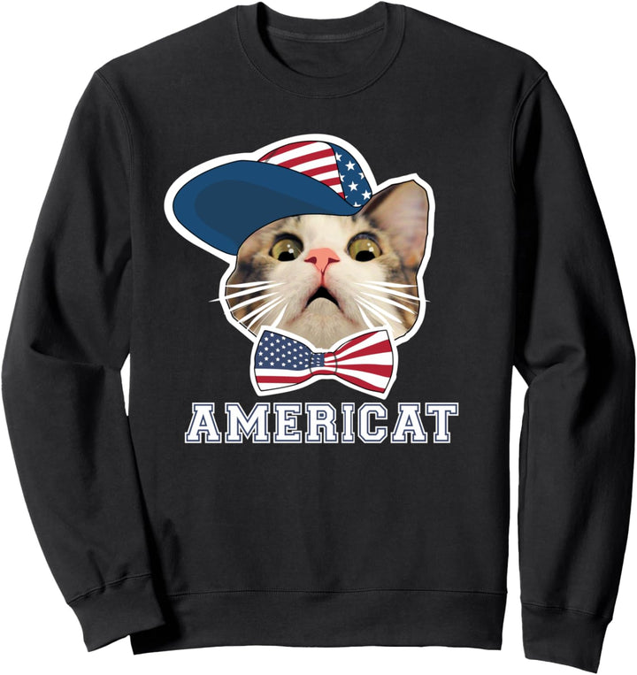 4th of July cat Americat funny pun American flag kitten face Sweatshirt