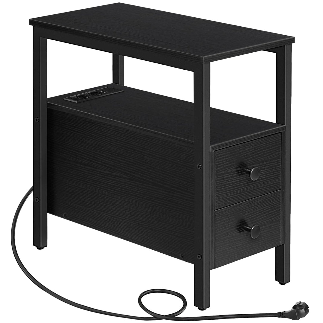 HOOBRO Beistelltisch mit Ladestation, Sofatisch mit 2 Schubladen und USB-Anschluss und Steckdose, Na