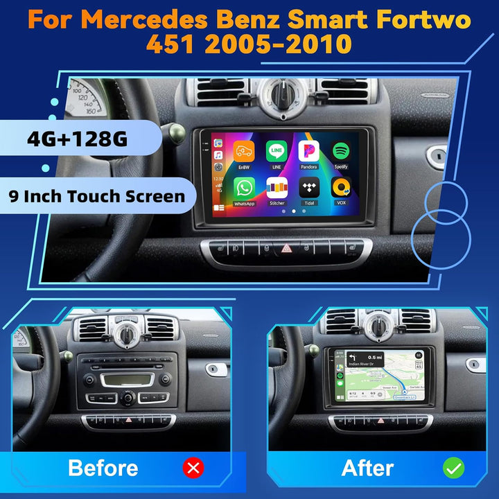 Android 15, 4G+128G CAMECHO Autoradio 2Din für Mercedes Benz Smart Fortwo 451 2005-2010 mit Wireless