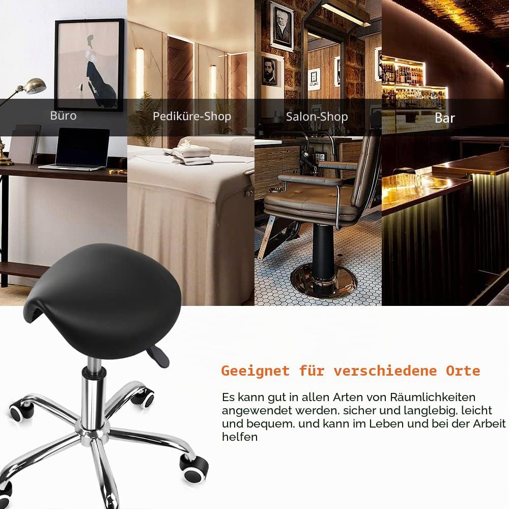 KKTONER Sattelhocker Rollhocker Arbeitshocker mit Sattelsitz höhenverstellbar drehbar schwarz, Schwa