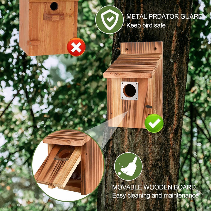 4 Stück Nistkasten für draussen wetterfest, Vogelhäuser mit Metallschutz, Sicherheitsschlössern, Flu