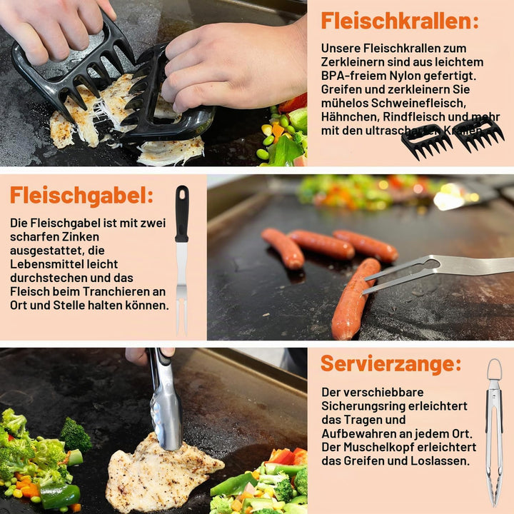 38PCS Grillspachtel Set, Professionelles Grillbesteck Kit für das Kochen im Freien, Edelstahl Grill