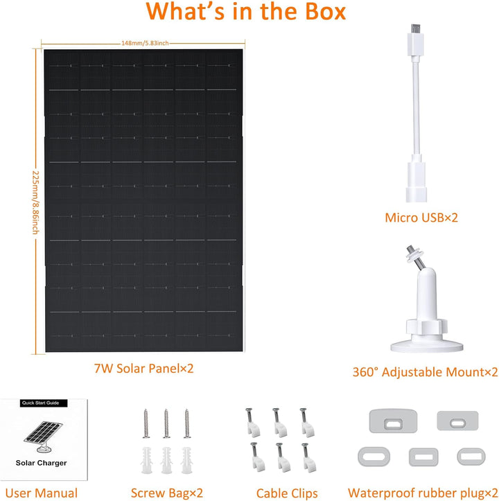 Solarpanel für Eufy Kamera, 7W Solarmodule für Eufy E, 2C/2C Pro, 2/2Pro, E20/E40, Solarpanel 5V mit
