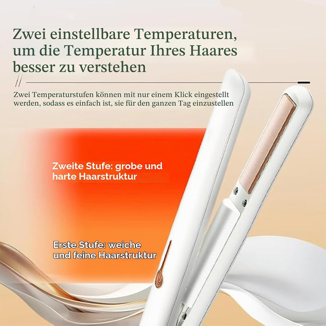 Mini Kabellos Glätteisen, Akku-Haarglätter mit USB-Aufladung, 2-stufige Temperatureinstellung, tragb