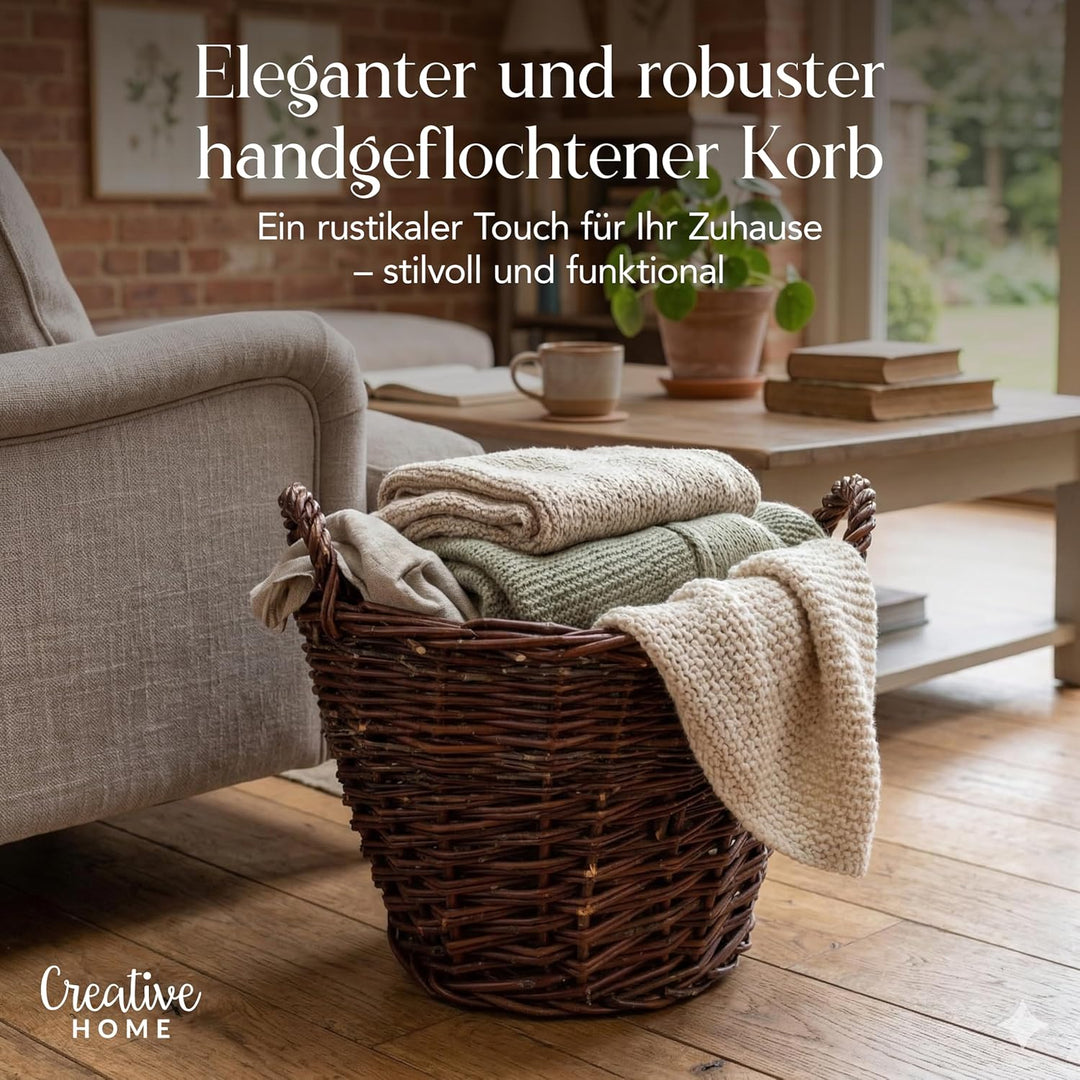 Creative Home Weidenkorb mit Zwei Henkel | Gross ø 30 cm | Perfekt für Geschenkkorb Kaminkorb Brennh