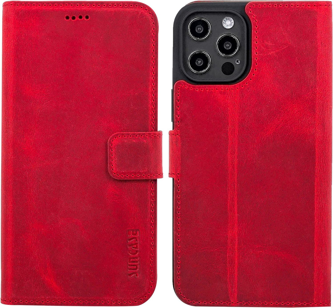Suncase Book-Style Hülle kompatibel mit iPhone 12 Pro (6.1") Leder Tasche (Slim-Fit) Lederhülle Hand