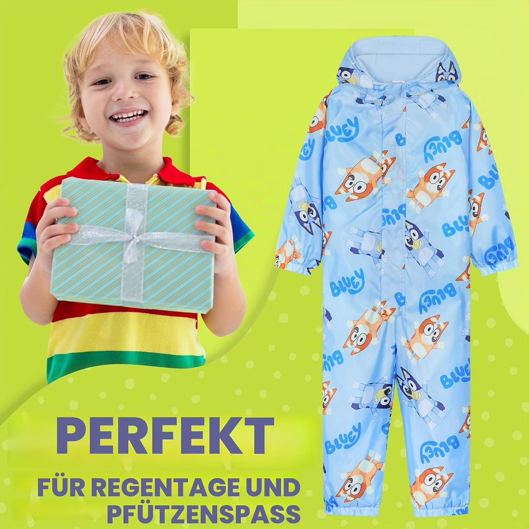 BlueY Regenanzug Kinder, Wasserdichter Matschanzug Jungen mit Kapuze, Regenoverall Kinder Gefüttert