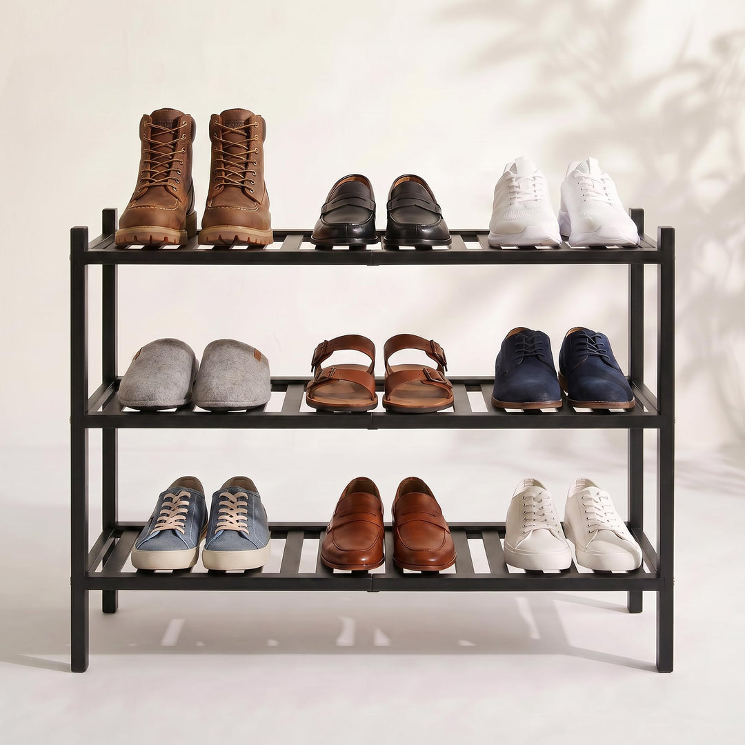 BAM BOO BOX - Schuhregal aus Bambus, Schuhablage mit 3 Ebenen, 68 x 28 x 46 cm, Erweiterbar Stapelba