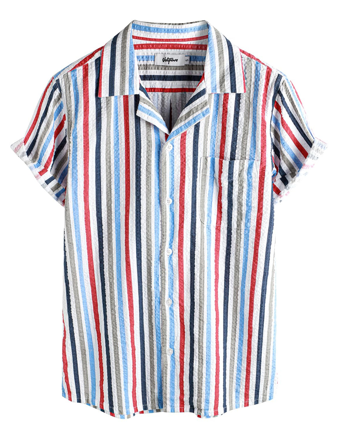 VATPAVE Herren Gestreifte Sommerhemd Casual Button Down Kurzarm Strand HawaiiHemd S Mehrfarbig, S Me