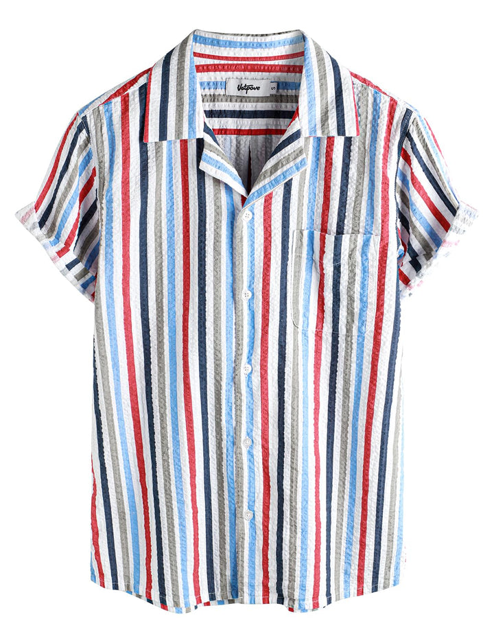 VATPAVE Herren Gestreifte Sommerhemd Casual Button Down Kurzarm Strand HawaiiHemd S Mehrfarbig, S Me