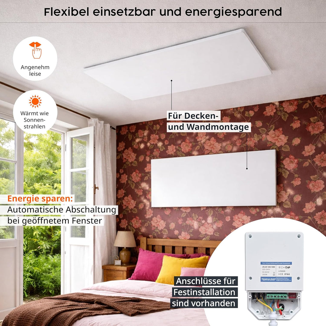 Infrarot Heizung 600 Watt Bildheizung mit Digitalthermostat Elektroheizung mit Stecker für Steckdose