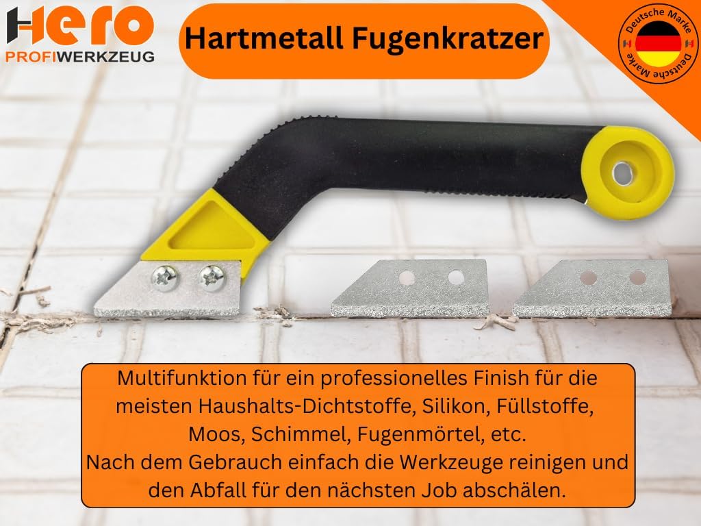 HERO Fugenschaber 2 Stück Fugenreiniger Hartmetall Fugenkratzer Fugenentferner Werkzeug mit 2 Stück