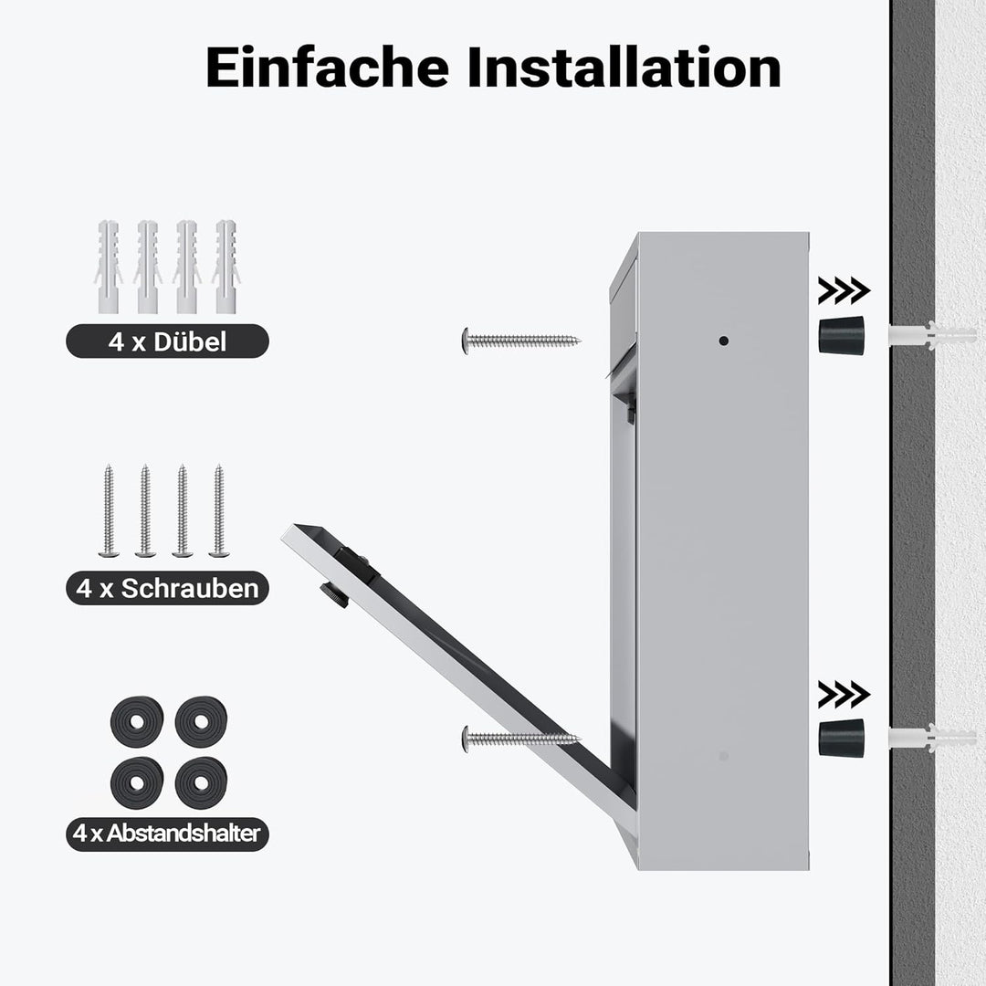 Wiltec Briefkasten silberfarben 215x320x90mm Briefkasten mit Zahlenschloss, Namensschild und Sichtfe