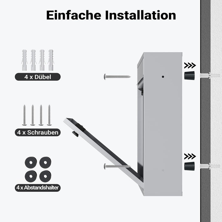 Wiltec Briefkasten silberfarben 215x320x90mm Briefkasten mit Zahlenschloss, Namensschild und Sichtfe