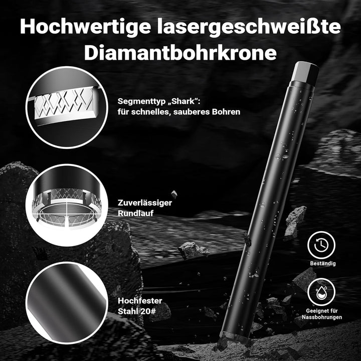 Wiltec Diamantbohrkrone Typ 2 (Mesh) Ø 52 mm, Bohrkrone 450 mm, 1¼ UNC Nassbohrkrone, Diamantbohrer