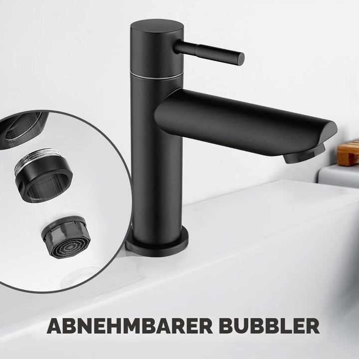 Wasserhahn Bad Schwarz+Wasserzulaufleitung, Edelstahl, Kaltwasserhahn Gäste Wc,Mischbatterie Waschbe