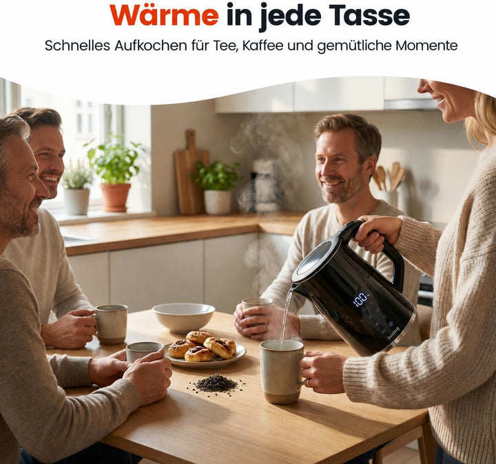 Elektrischer Wasserkocher mit Temperaturanzeige 1,7L 2200W Warmhaltefunktion 4 Temperaturprogramme T