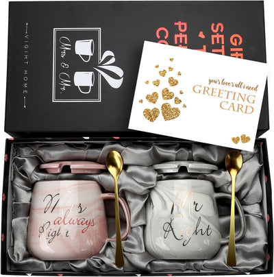 Mr Right und Mrs Always Right Paare Kaffeetassen Tassen Geschenke Set für Verlobung Hochzeit Brautdu