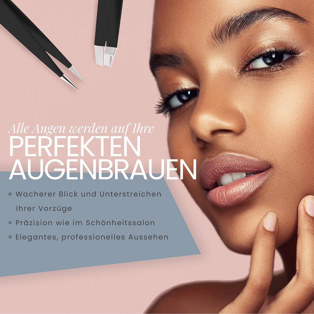 Tweezer Guru augenbrauen zupfen – Pinzetten Set aus Edelstahl - Abgeschrägt &amp; Spitz – Präzision zur