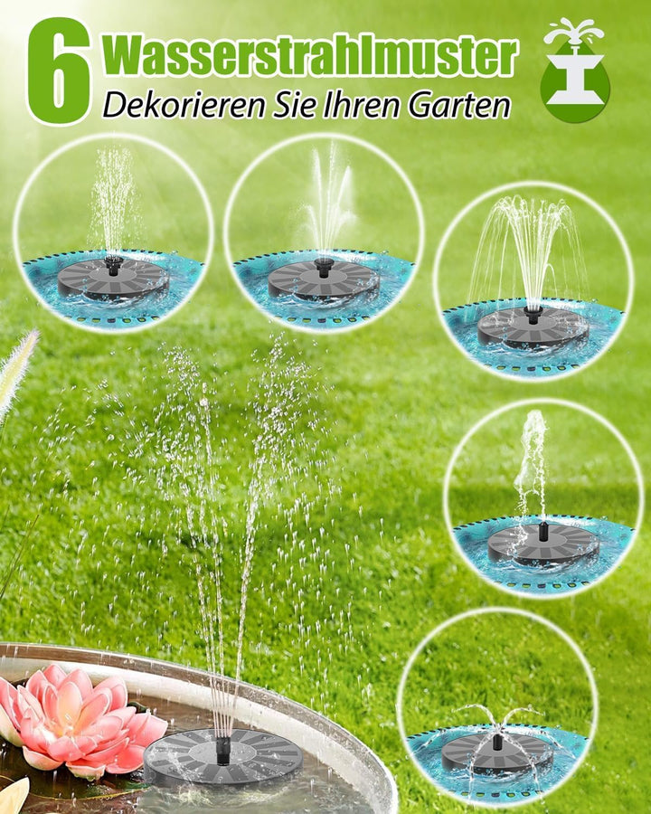 Solar Springbrunnen für Aussen, Solar Teichpumpe mit 6 Effekte Solar Wasserpumpe Solar schwimmender
