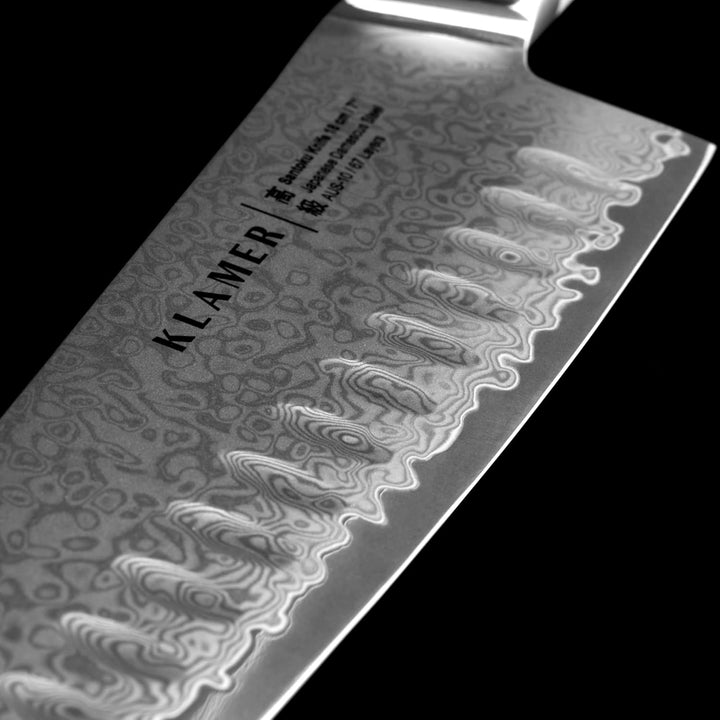 KLAMER Premium Santoku Damastmesser echter japanischer Stahl 18 cm Kochmesser Premium Damastmesser O