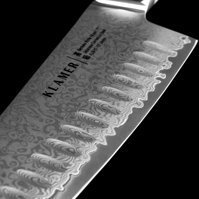 KLAMER Premium Santoku Damastmesser echter japanischer Stahl 18 cm Kochmesser Premium Damastmesser O