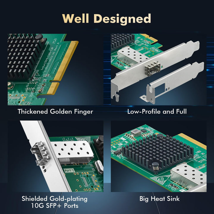 Binardat 10G SFP+ PCIe Netzwerk Adapter, Intel X520 82599 LAN Controller, 10G/1G/100Mbps SFP+ Slot N