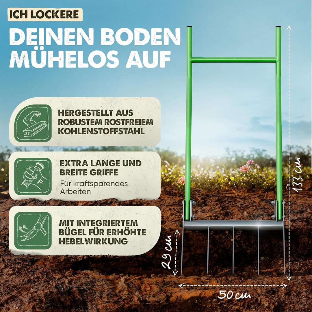 GARLINGO Grabegabel | 50cm Breite Broadfork | Mit Trittbügel für maximal Hebelwirkung | Gartengabel