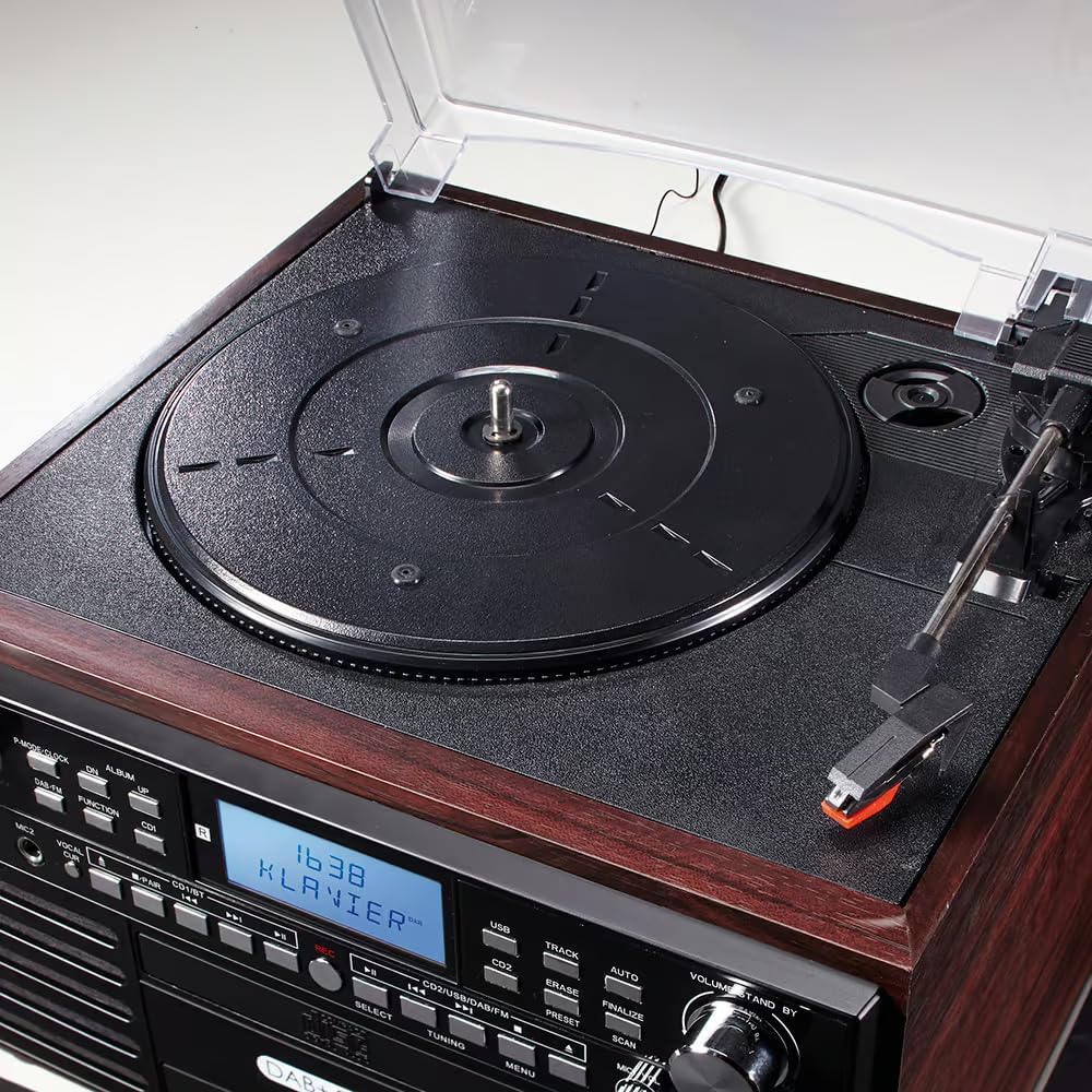 EUROtops DAB+ Musikanlage mit CD-Brenner, Plattenspieler und Kassettendeck | Bluetooth, USB-Aufnahme