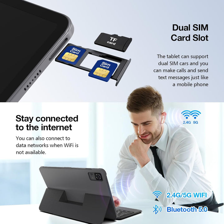 Weelikeit 12 Zoll Tablet mit Tastatur, 4G LTE Tablet mit Dual SIM Steckplatz, 5G WLAN, 2K FHD Androi