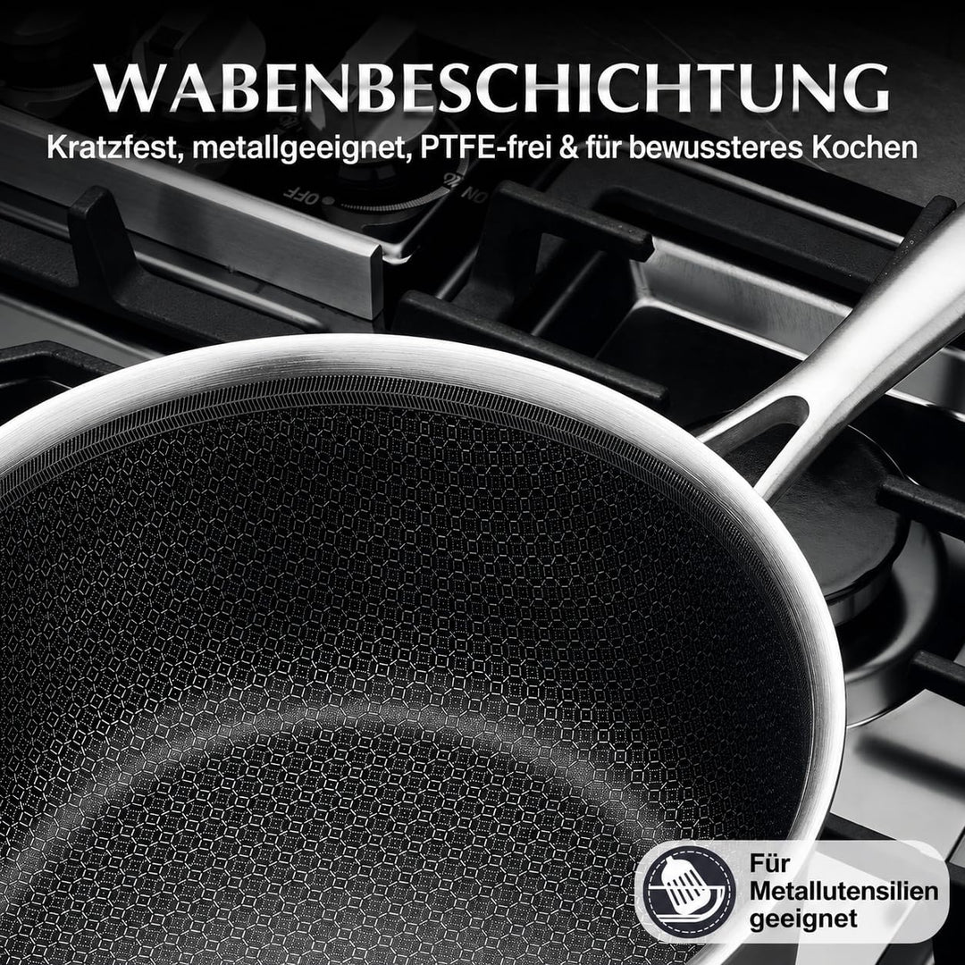 KOCH SYSTEME CS Edelstahl-Topfset 6-teilig mit Glasdeckel,18/20/26 cm, Edelstahl-Kochtopf-Set mit Hy