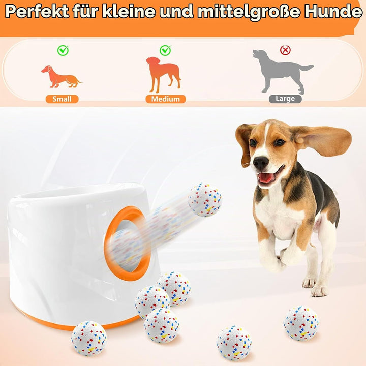 Ballwurfmaschine für Hunde, Ballmaschine Hund mit 6 E-TPU Tennisbälle, Interaktives Hundespielzeug E