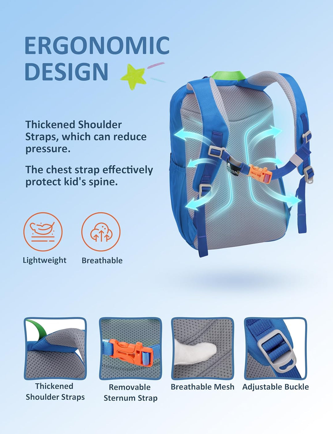 Mountaintop 18L Kinderrucksack Mädchen Jungen für Schule Wandern | Schulrucksack Schultasche mit Bru
